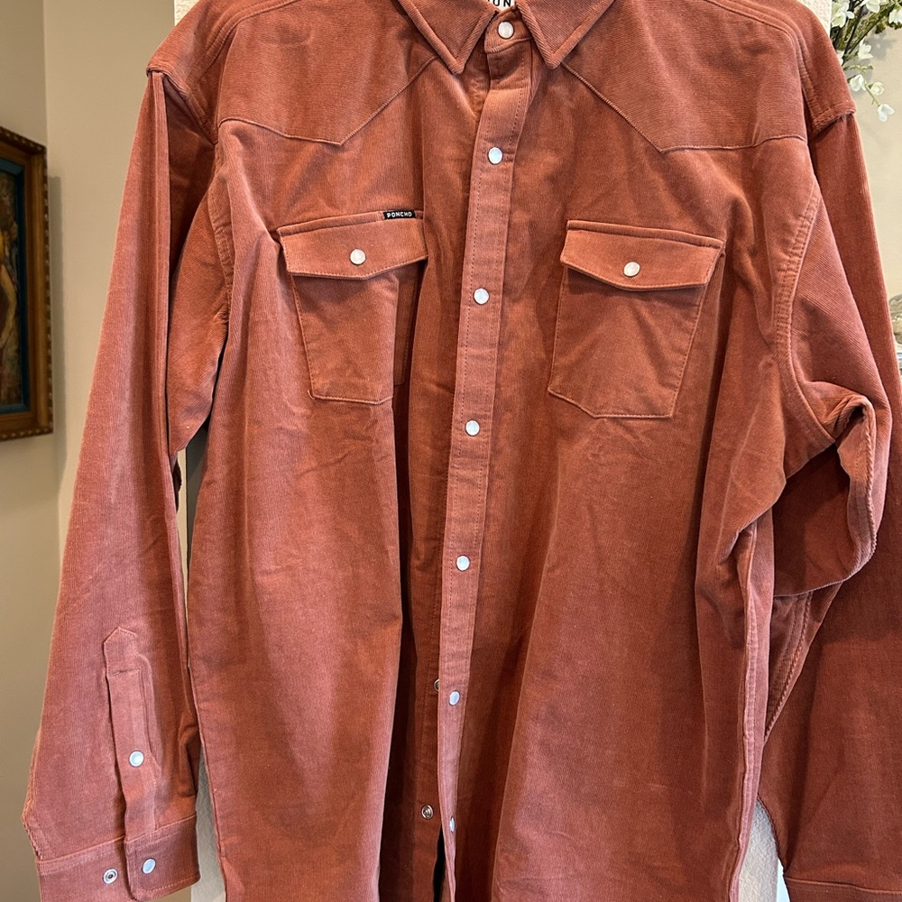 Poncho Men's Casual Corduroy Button-Down Shirt - Brick